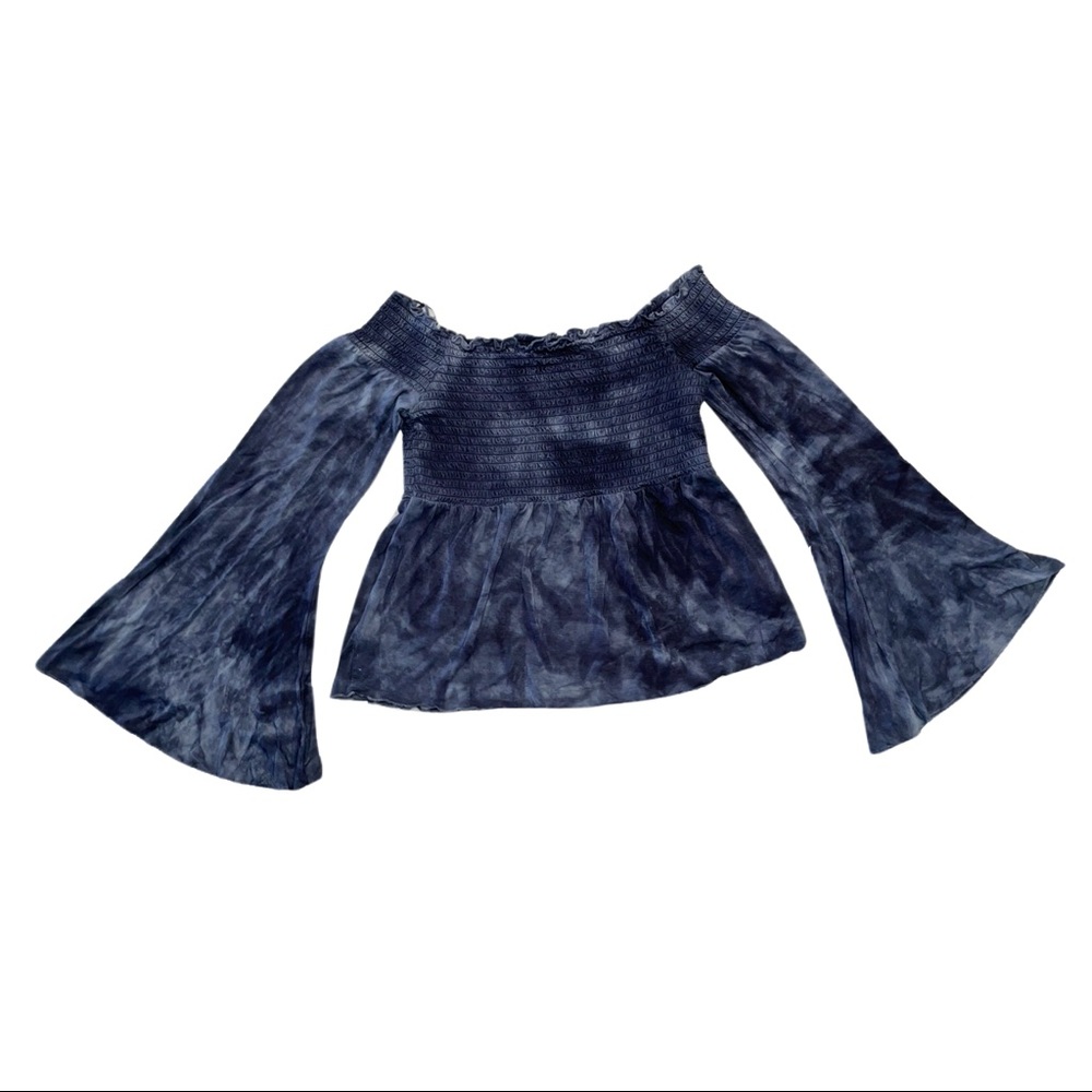 Navy Blue Flare Sleeves Top
